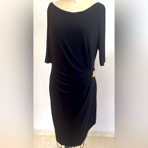 Tahari Arthur S. Levine - size 12 - Black Jersey Midi dress with Metal zipper.